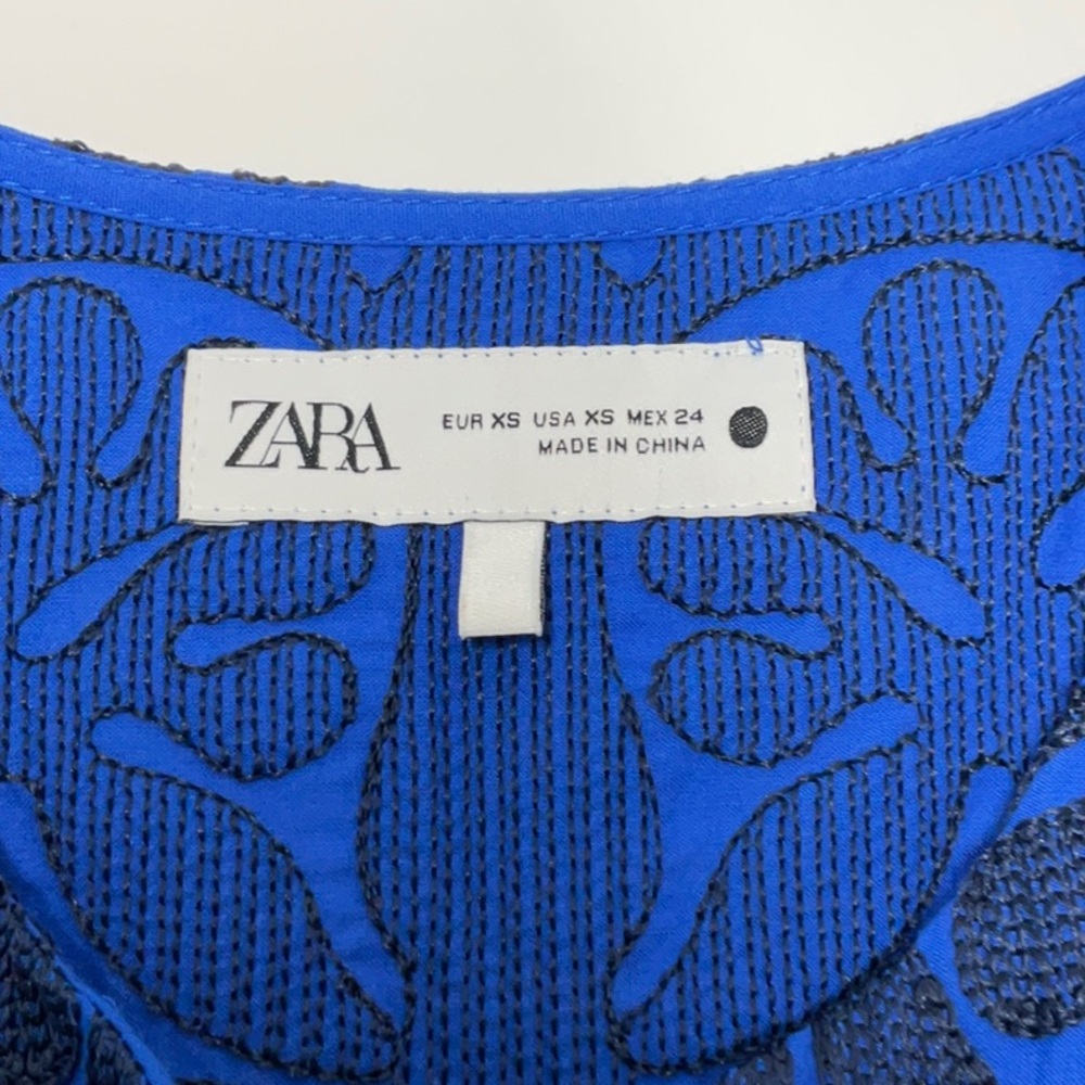 Zara Blue Black Embroidered V Neck Mini Dress XS - Picture 5 of 8
